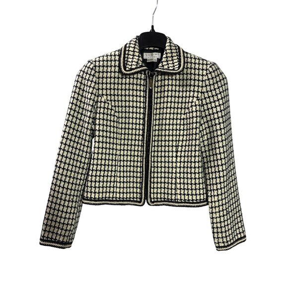 Shomi By Millie Shor Womens Houndstooth Acrylic Cropped Blazer Jacket Size 8 - Picture 1 of 4